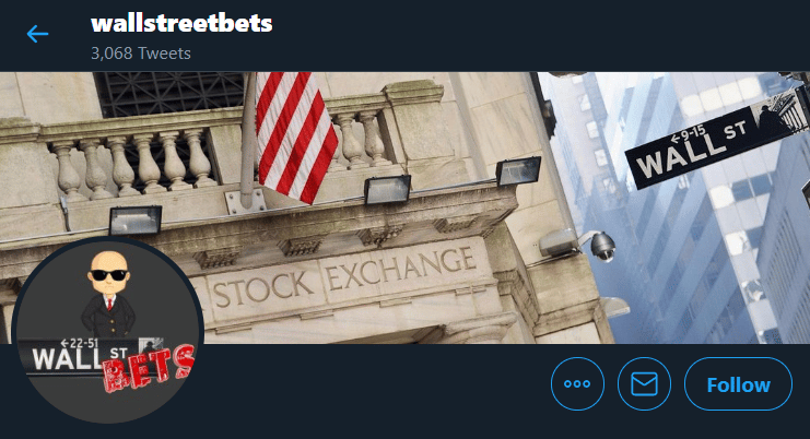 Wall Street Bets screenshot of their Twitter account. 