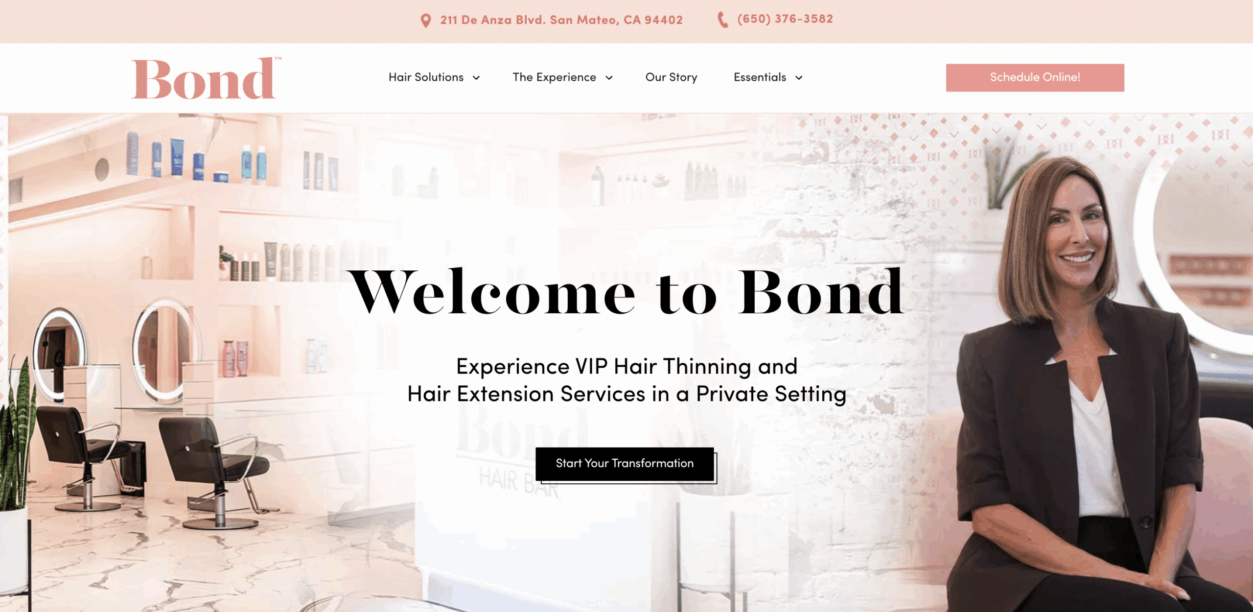 Bond Hair Bar Website Screenshot